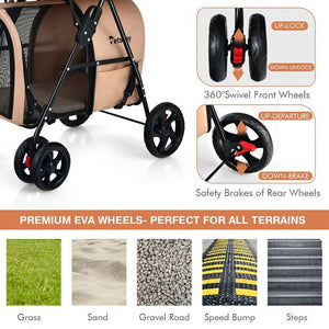 4-in-1 Double Pet Stroller with Detachable Carriage