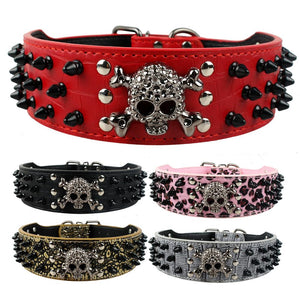 PETSQUARES Wide Spiked Studded Leather Dog Collar