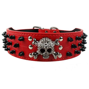 PETSQUARES Wide Spiked Studded Leather Dog Collar