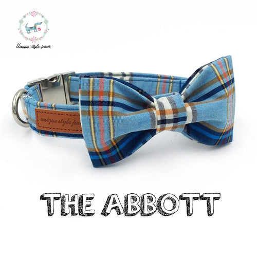 Blue Plaid Bowtie Dog Collar - PetSquares