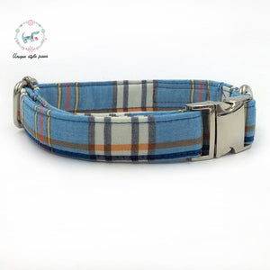Blue Plaid Bowtie Dog Collar - PetSquares