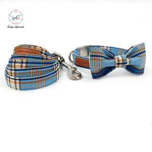 Blue Plaid Bowtie Dog Collar - PetSquares