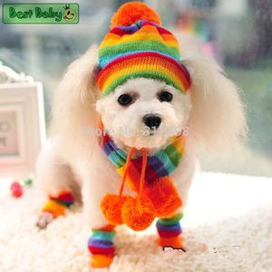 Knitted Striped Hats Scarf for Dogs
