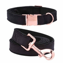 Load image into Gallery viewer, Black Velvet Soft Collar and Leash - PetSquares