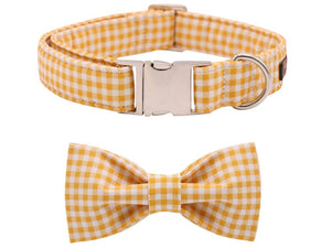 Unique Style Paws Dog Collar Summer Yellow Plaid Dog Bowtie with Collar - PetSquares